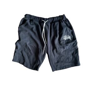 Stussy Black Embroidered Logo Cotton Drawstring Shorts